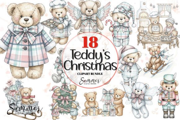 Adorable Teddy Bear Christmas Clipart: Illustrations