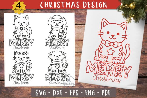 Christmas Cat Dog Gingerbread SVG Illustrations