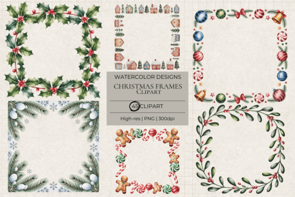 Christmas Frames Clipart: 45 Festive Illustrations