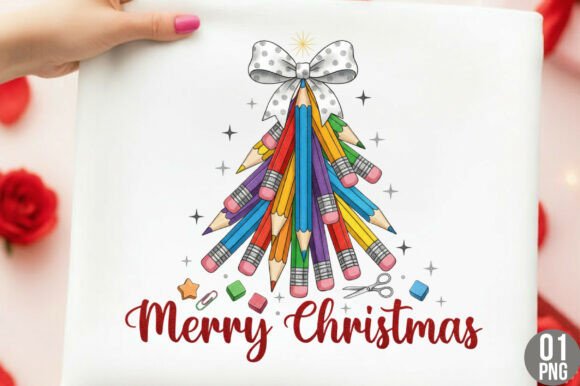 Christmas Teacher Pencil Tree PNG Review