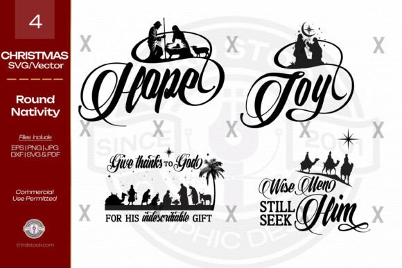 Christmas Words Typography Illustrations for Crafters