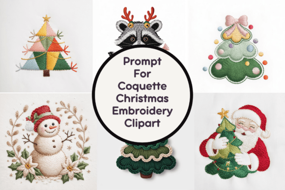 Coquette Christmas Embroidery Clipart & Illustrations