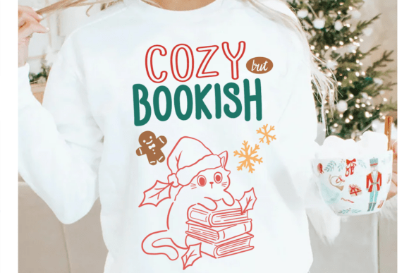 Cozy Bookish Cat Christmas PNG: Charming Illustrations