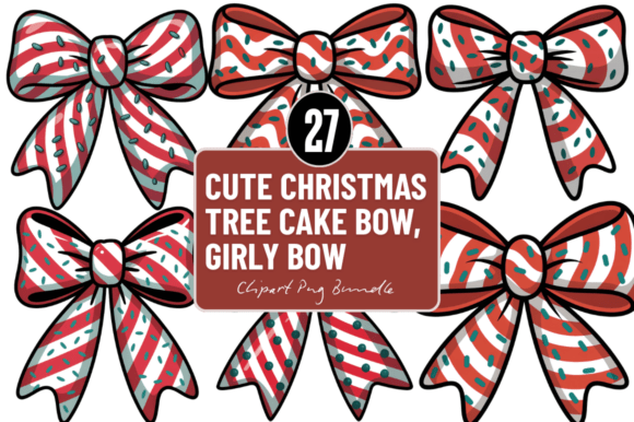 Cute Christmas Tree Cake Bow Illustrations Review