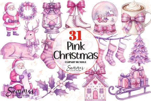 Cute Vibrant Pink Christmas Clipart for Illustrations