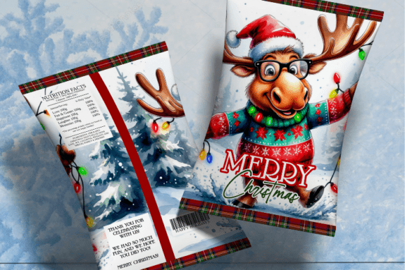 Dancing Christmas Moose Chip Bag Illustrations