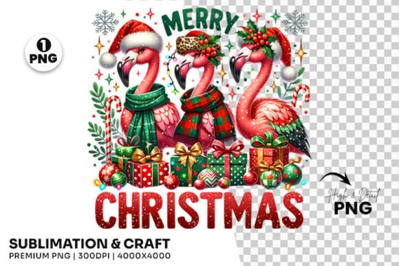 Flamingo Merry Christmas PNG for Illustrations