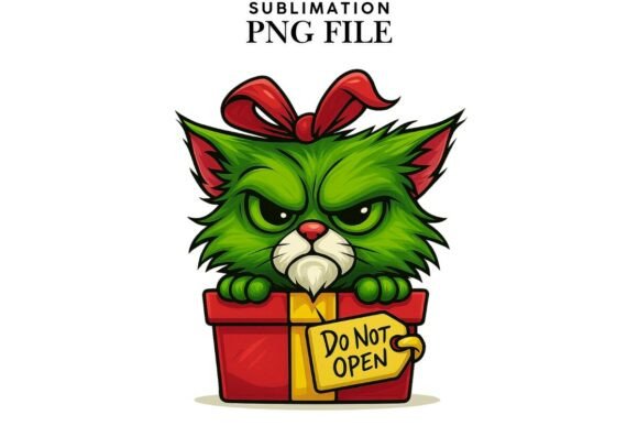 Funny Christmas Green Cat PNG: Festive Illustrations
