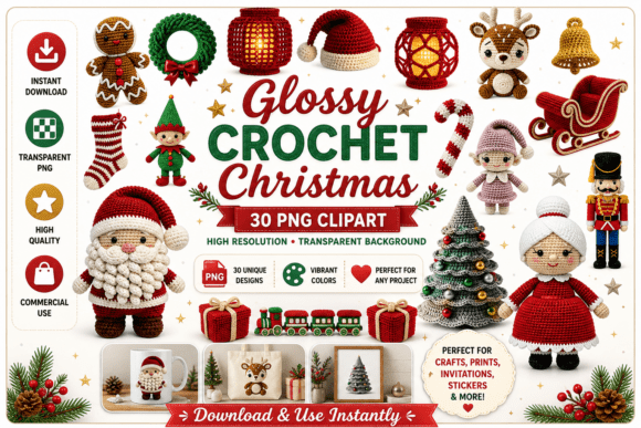 Glossy Crochet Christmas Characters Illustrations