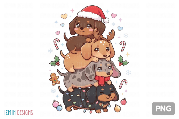 Kawaii Christmas Dachshund Stack Dog PNG for Illustrations