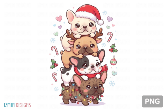 Kawaii Christmas Frenchie Stack Dog PNG & Illustrations