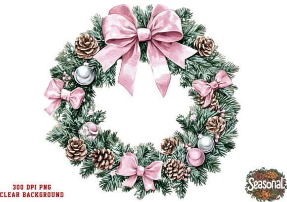 Light Rose Christmas Wreath PNG for Illustrations
