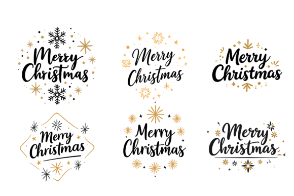 Merry Christmas Lettering with Snowflake Illustrations