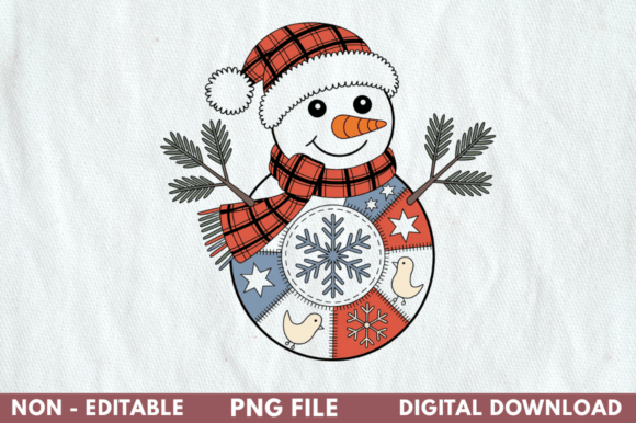 Patchwork Christmas Snowman PNG Clipart for Illustrations