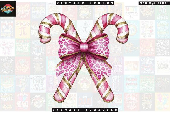 Pink Christmas Candy Cane Bow Clipart for Illustrations