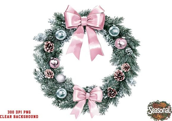 Pink Pearl Christmas Wreath PNG: Editorial Illustrations