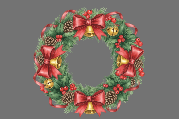 Reviewing Christmas Wreath with Red Bows Pinecones Illustrations
