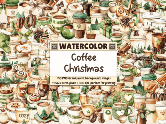 Reviewing Coffee Christmas Watercolor Clipart for Stitching