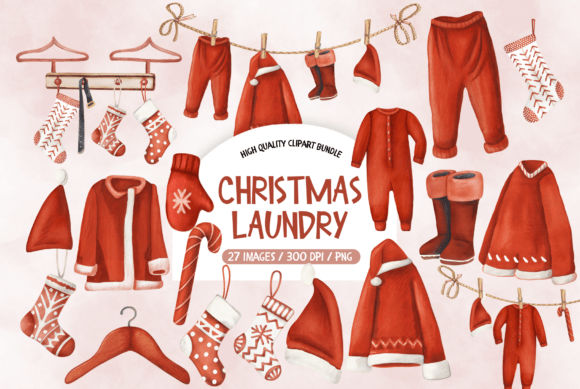 Santa Laundry Christmas Clipart Set: Illustrations