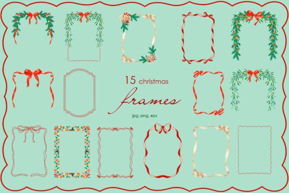 Scarlet Christmas Botanicals Frames & Illustrations