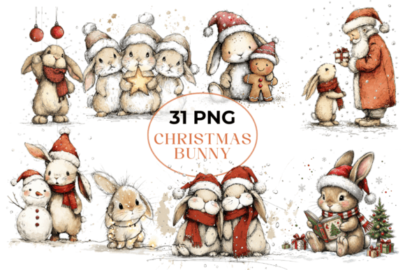 Whimsical Christmas Bunny Clipart Bundle: Illustrations