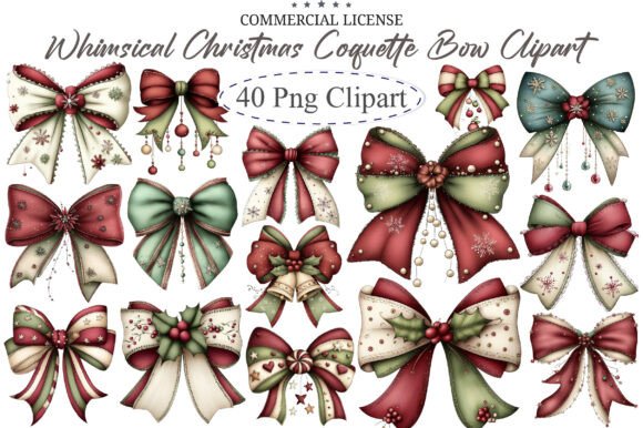 Whimsical Christmas Coquette Bow Clipart Review