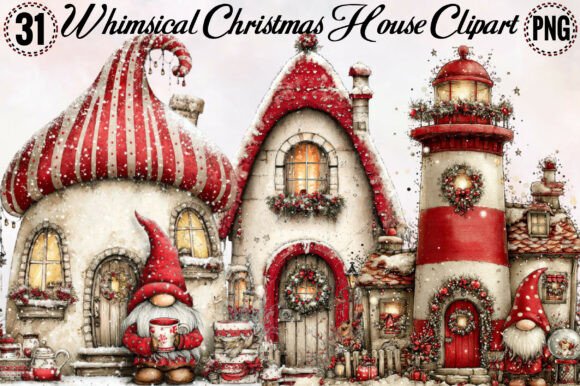 Whimsical Christmas House Clipart & Illustrations