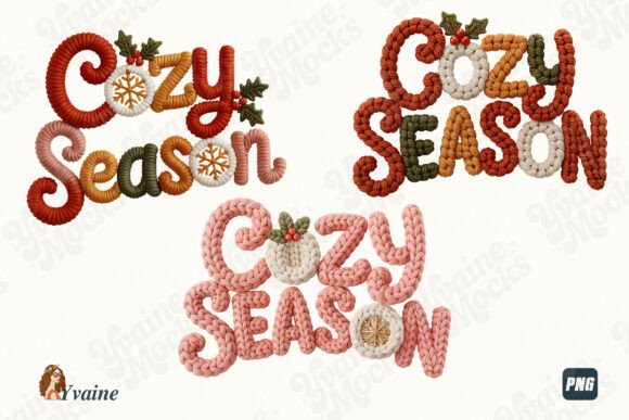 Yarn Crochet Cozy Christmas PNG Illustrations